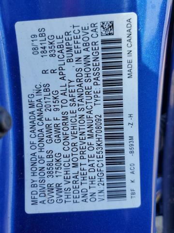 Photo 12 VIN: 2HGFC1E53KH708092 - HONDA CIVIC 