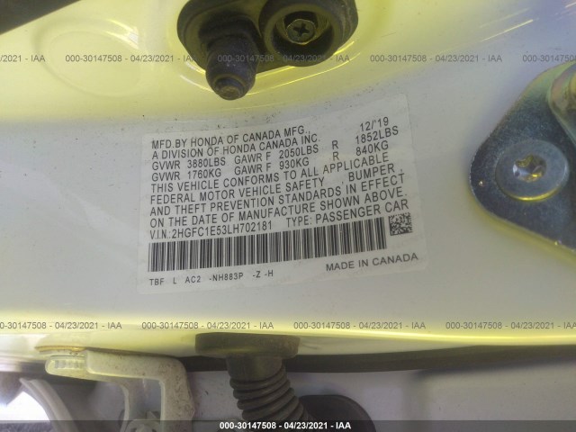 Photo 8 VIN: 2HGFC1E53LH702181 - HONDA CIVIC SI SEDAN 