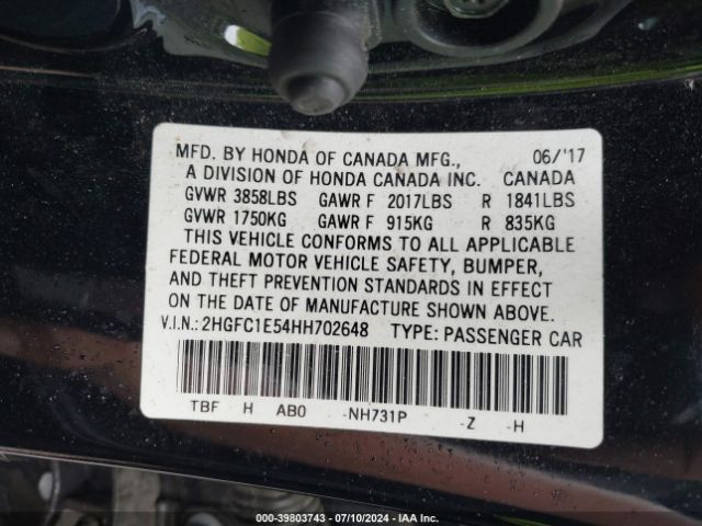 Photo 8 VIN: 2HGFC1E54HH702648 - HONDA CIVIC 