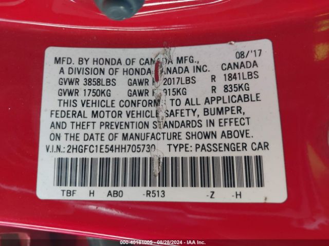 Photo 8 VIN: 2HGFC1E54HH705730 - HONDA CIVIC 