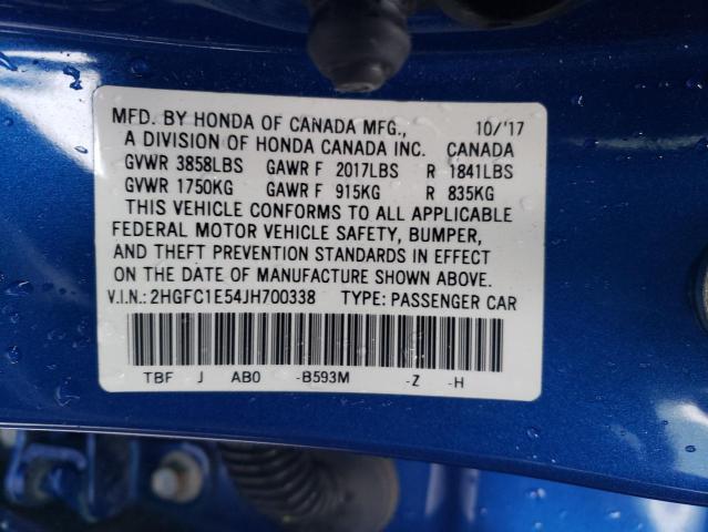 Photo 11 VIN: 2HGFC1E54JH700338 - HONDA CIVIC SI 