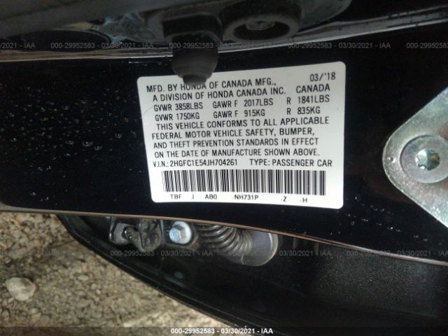 Photo 8 VIN: 2HGFC1E54JH704261 - HONDA CIVIC SI SEDAN 