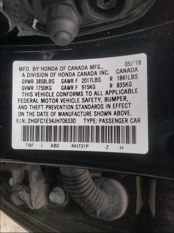 Photo 9 VIN: 2HGFC1E54JH706530 - HONDA CIVIC SI 