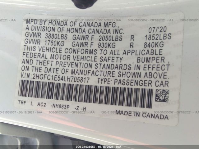 Photo 8 VIN: 2HGFC1E54LH705817 - HONDA CIVIC SI SEDAN 