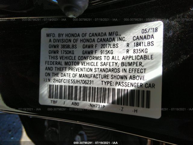 Photo 8 VIN: 2HGFC1E55JH706231 - HONDA CIVIC SI SEDAN 