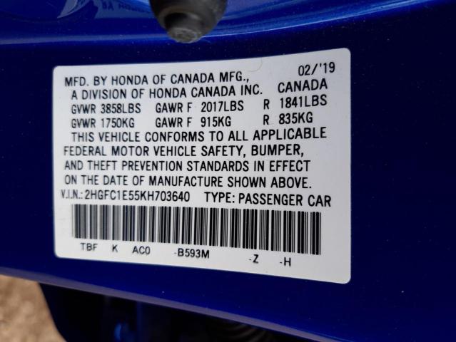 Photo 11 VIN: 2HGFC1E55KH703640 - HONDA CIVIC SI 