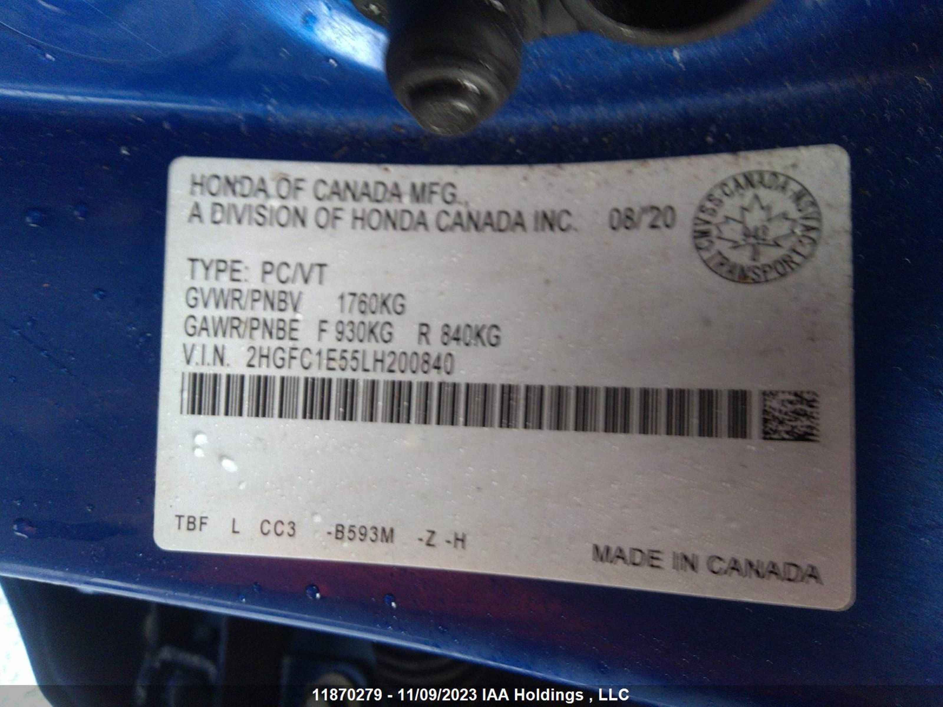 Photo 8 VIN: 2HGFC1E55LH200840 - HONDA CIVIC 