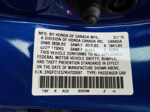 Photo 9 VIN: 2HGFC1E57KH702697 - HONDA CIVIC SI 