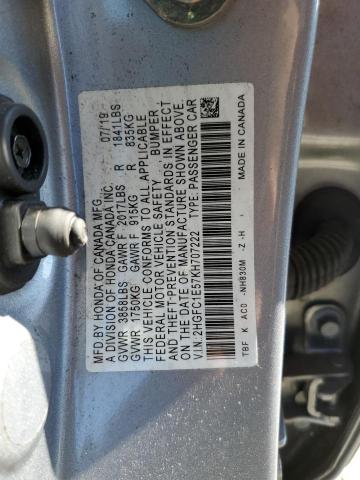 Photo 11 VIN: 2HGFC1E57KH707222 - HONDA CIVIC 