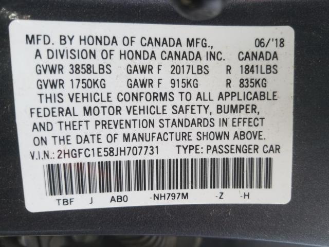 Photo 9 VIN: 2HGFC1E58JH707731 - HONDA CIVIC SI 