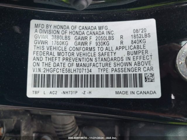 Photo 8 VIN: 2HGFC1E58LH707134 - HONDA CIVIC 