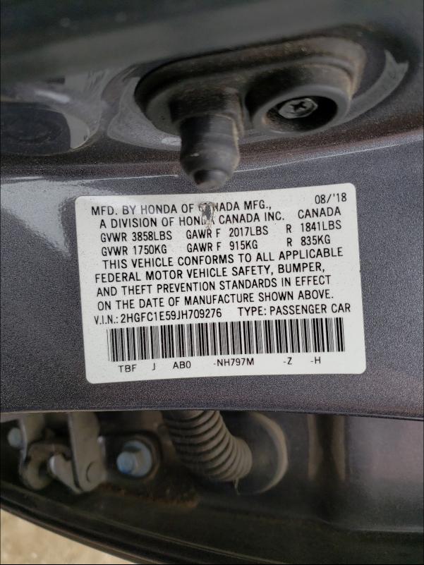 Photo 9 VIN: 2HGFC1E59JH709276 - HONDA CIVIC SI 