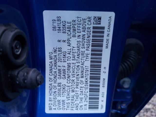 Photo 9 VIN: 2HGFC1E59KH707917 - HONDA CIVIC SI 