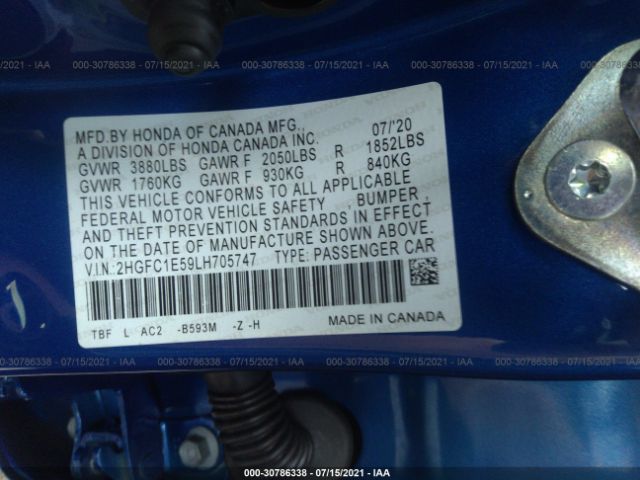 Photo 8 VIN: 2HGFC1E59LH705747 - HONDA CIVIC SI SEDAN 