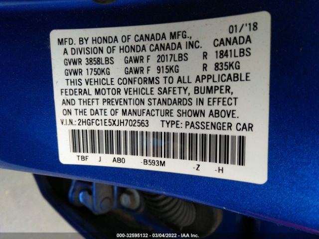 Photo 5 VIN: 2HGFC1E5XJH702563 - HONDA CIVIC SI SEDAN 