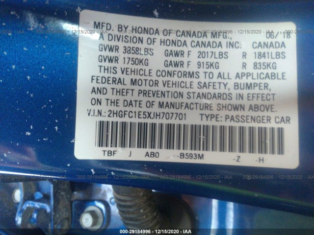 Photo 8 VIN: 2HGFC1E5XJH707701 - HONDA CIVIC SI 