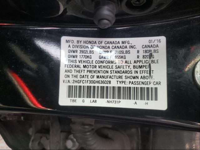 Photo 9 VIN: 2HGFC1F30GH636028 - HONDA CIVIC EX 