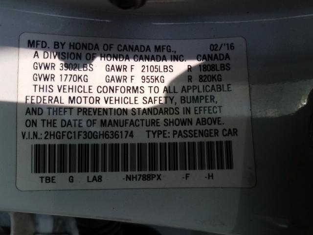 Photo 9 VIN: 2HGFC1F30GH636174 - HONDA CIVIC EX 