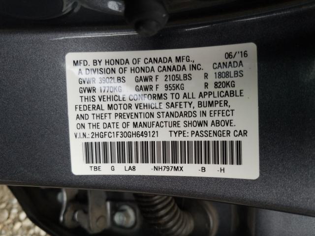 Photo 9 VIN: 2HGFC1F30GH649121 - HONDA CIVIC EX 