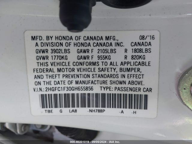 Photo 8 VIN: 2HGFC1F30GH655856 - HONDA CIVIC 