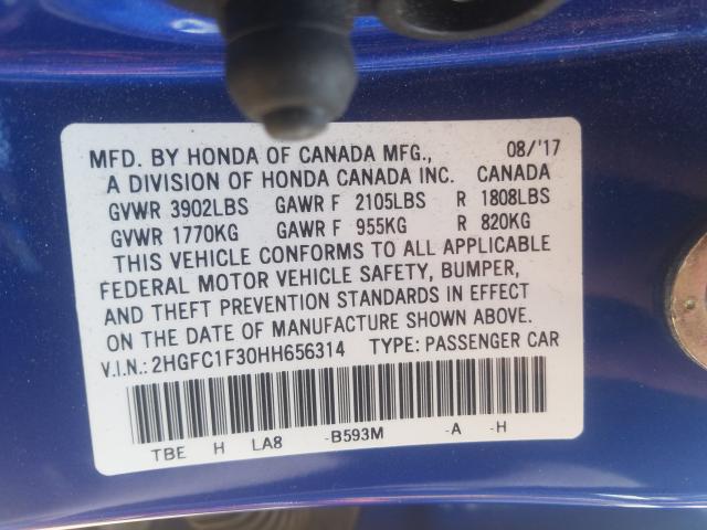 Photo 9 VIN: 2HGFC1F30HH656314 - HONDA CIVIC EX 