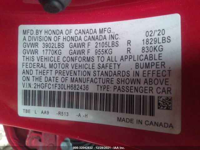 Photo 8 VIN: 2HGFC1F30LH682436 - HONDA CIVIC SEDAN 