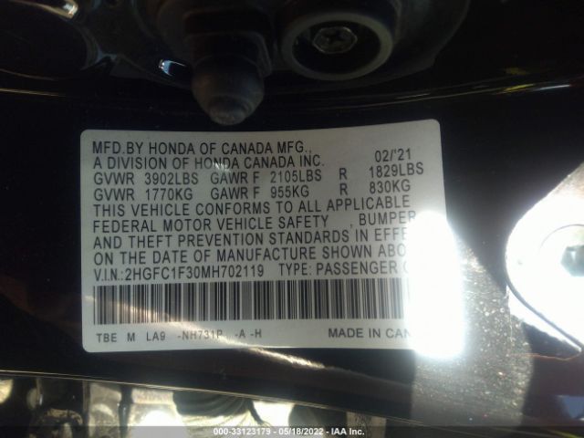 Photo 8 VIN: 2HGFC1F30MH702119 - HONDA CIVIC SEDAN 