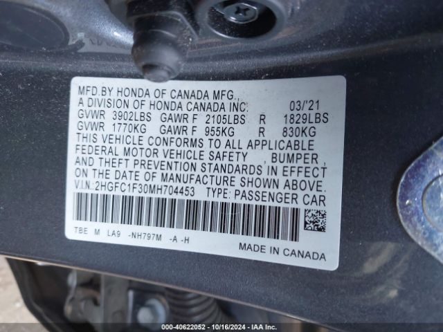 Photo 8 VIN: 2HGFC1F30MH704453 - HONDA CIVIC 