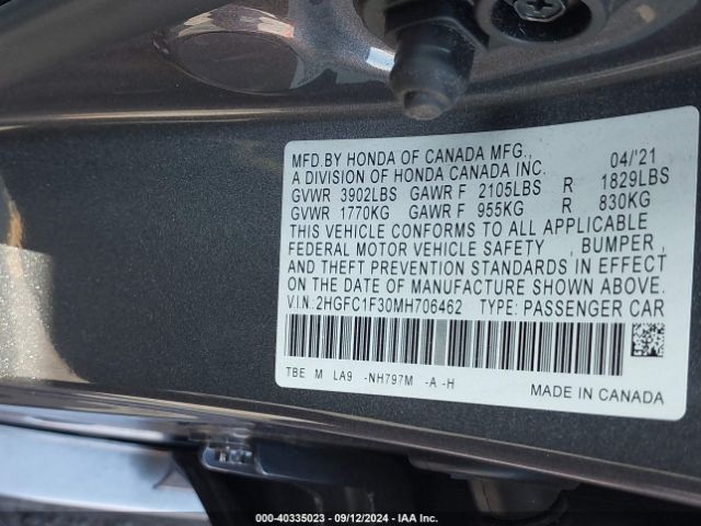 Photo 8 VIN: 2HGFC1F30MH706462 - HONDA CIVIC 