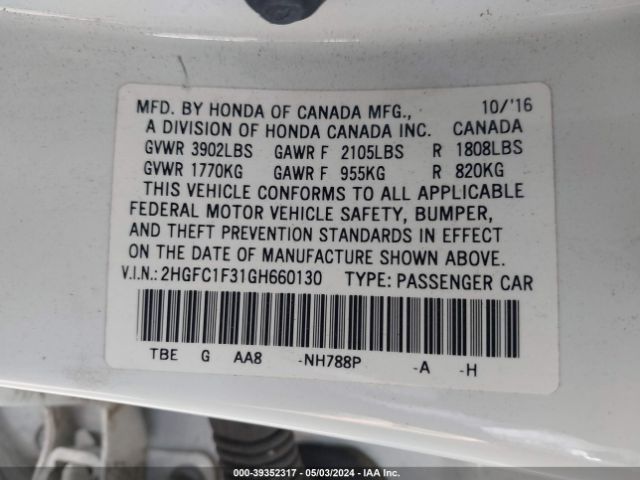 Photo 8 VIN: 2HGFC1F31GH660130 - HONDA CIVIC 