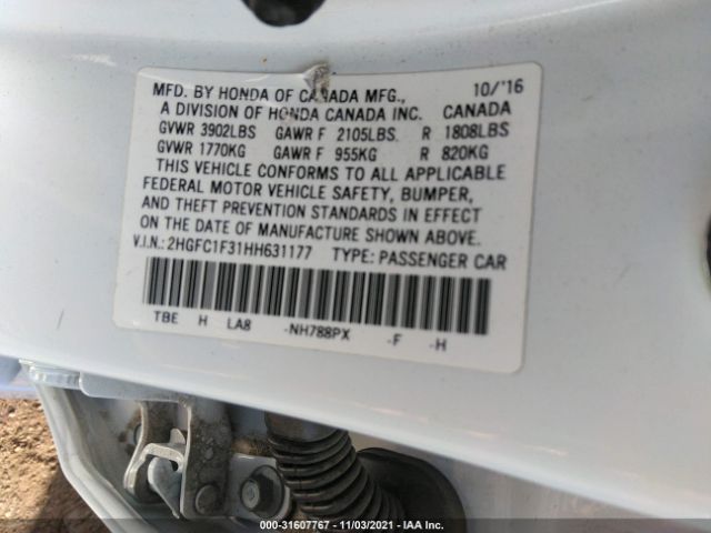 Photo 8 VIN: 2HGFC1F31HH631177 - HONDA CIVIC SEDAN 