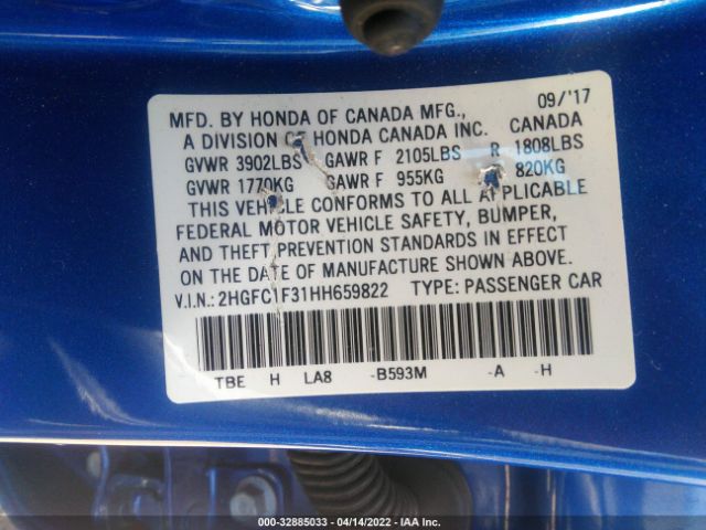 Photo 8 VIN: 2HGFC1F31HH659822 - HONDA CIVIC SEDAN 