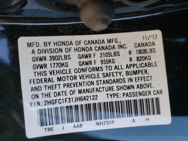 Photo 9 VIN: 2HGFC1F31JH642122 - HONDA CIVIC EX 