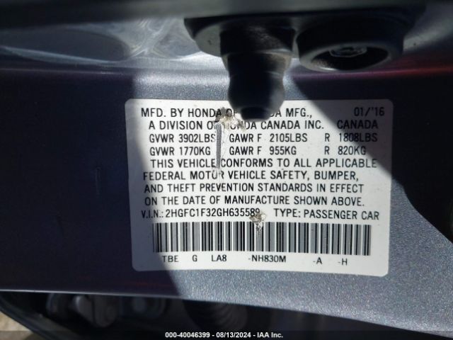 Photo 8 VIN: 2HGFC1F32GH635589 - HONDA CIVIC 