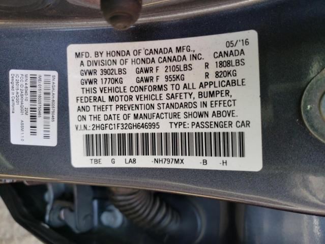 Photo 9 VIN: 2HGFC1F32GH646995 - HONDA CIVIC EX 