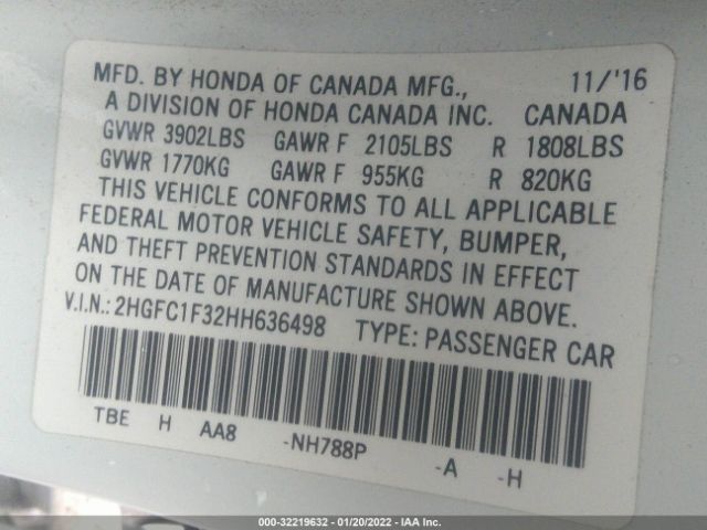 Photo 8 VIN: 2HGFC1F32HH636498 - HONDA CIVIC SEDAN 