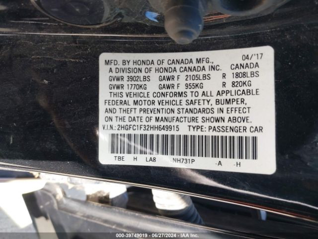 Photo 8 VIN: 2HGFC1F32HH649915 - HONDA CIVIC 