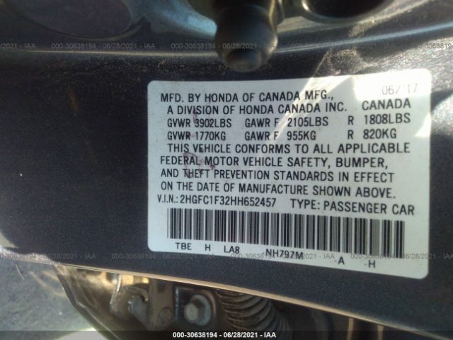 Photo 8 VIN: 2HGFC1F32HH652457 - HONDA CIVIC SEDAN 