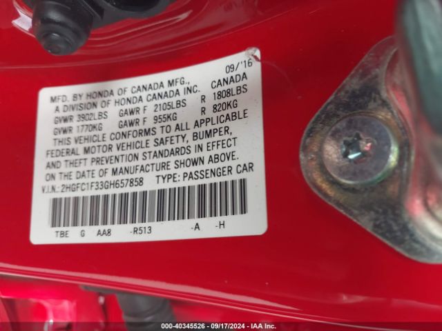 Photo 8 VIN: 2HGFC1F33GH657858 - HONDA CIVIC 