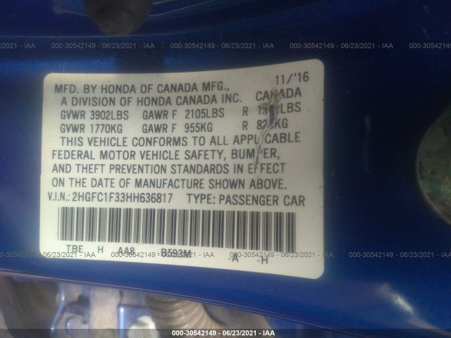 Photo 8 VIN: 2HGFC1F33HH636817 - HONDA CIVIC SEDAN 