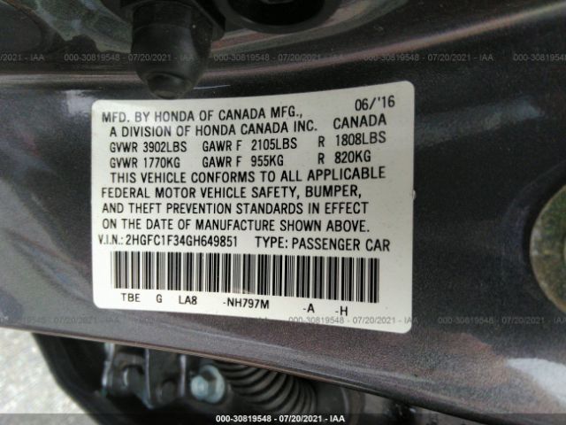 Photo 8 VIN: 2HGFC1F34GH649851 - HONDA CIVIC SEDAN 