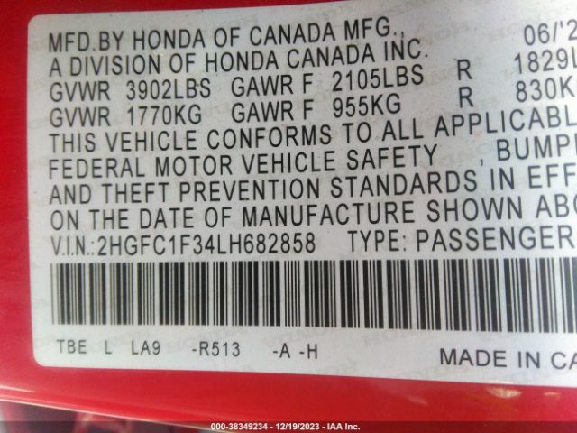 Photo 8 VIN: 2HGFC1F34LH682858 - HONDA CIVIC 