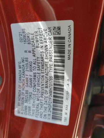 Photo 12 VIN: 2HGFC1F34MH701765 - HONDA CIVIC EX 