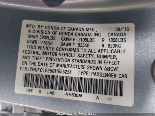 Photo 8 VIN: 2HGFC1F35GH655254 - HONDA CIVIC 