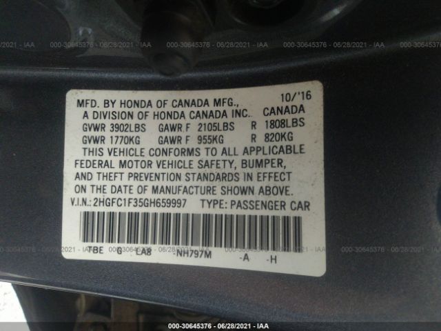 Photo 8 VIN: 2HGFC1F35GH659997 - HONDA CIVIC SEDAN 