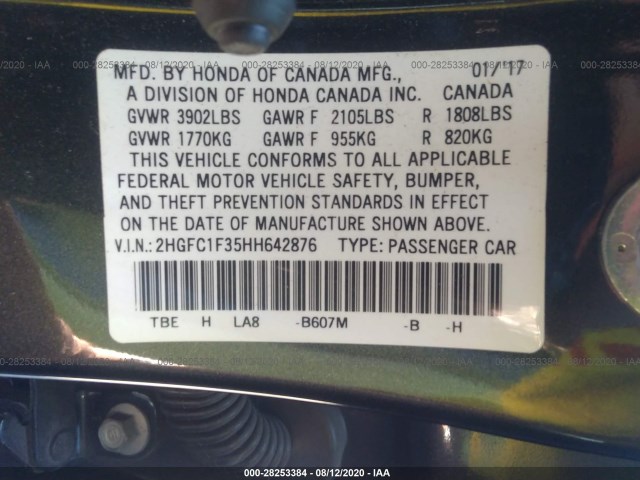 Photo 8 VIN: 2HGFC1F35HH642876 - HONDA CIVIC SEDAN 