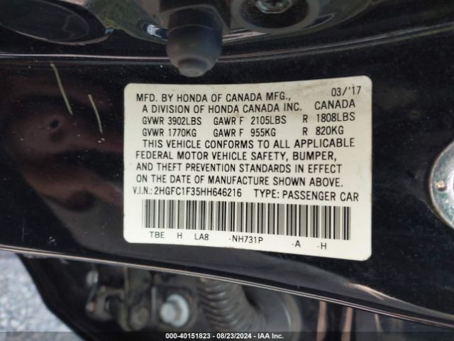 Photo 8 VIN: 2HGFC1F35HH646216 - HONDA CIVIC 