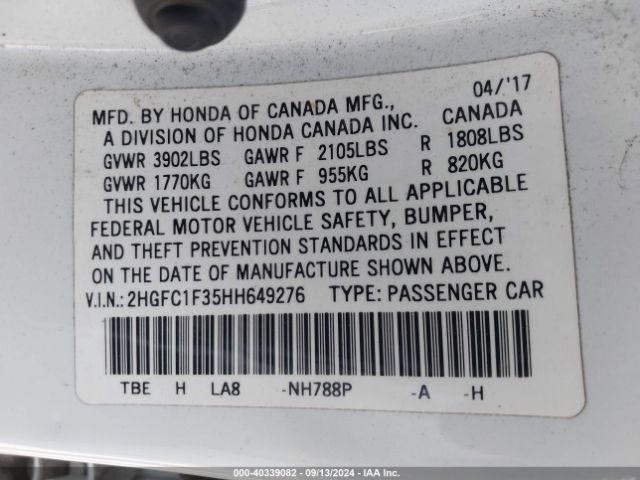 Photo 8 VIN: 2HGFC1F35HH649276 - HONDA CIVIC 