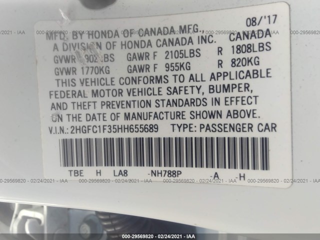 Photo 8 VIN: 2HGFC1F35HH655689 - HONDA CIVIC SEDAN 