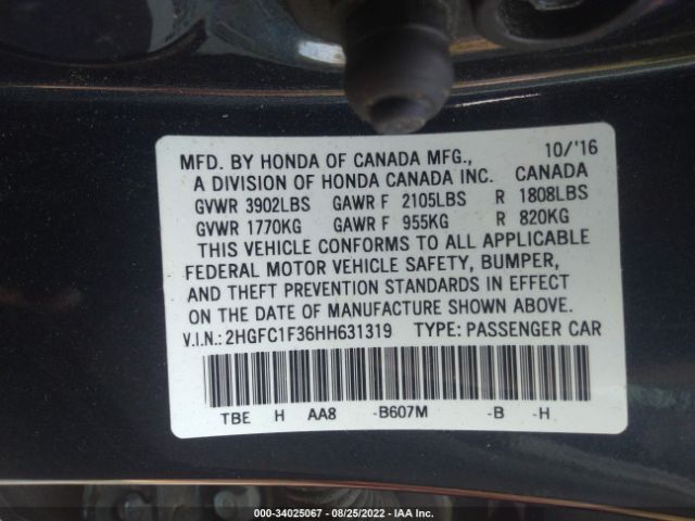 Photo 8 VIN: 2HGFC1F36HH631319 - HONDA CIVIC SEDAN 